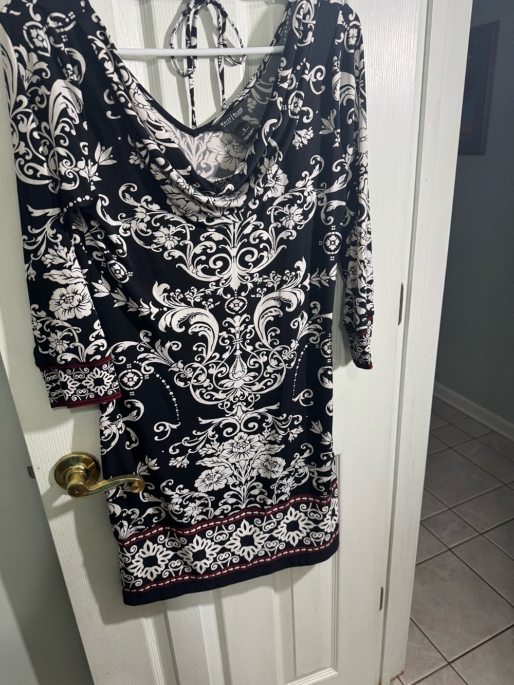 White House Black Market Black & White Printed Cowl-Neck Midi Dress